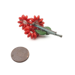 Vintage Czech flower pin brooch red rondelle green leaf glass beads
