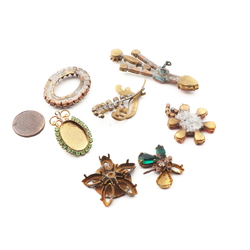 Lot Czech vintage broken unfinished rhinestone jewelry earring brooch elements
