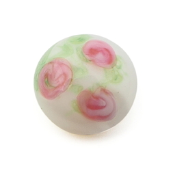Vintage Czech pink satin floral round cabochon shankless button 14mm 
