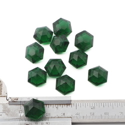 Lot (11) Czech vintage hexagon faceted Emerald green glass rhinestones 14mm