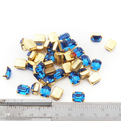 Lot (39) Czech vintage rectangle prong set sapphire blue glass rhinestones 10x8mm