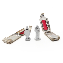Lot (2) Vintage miniature silver metal religious pocket reliquaries