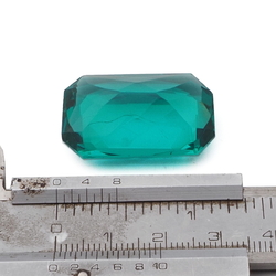 Large antique Czech hand faceted Emerald green octagon glass rhinestone 30x20mm