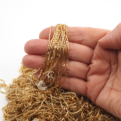 Hank Micro gold lined bugle seed glass beads 20/0 Vintage Czech