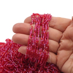 Hank AB Pink Fuchsia hexagon bugle seed glass beads 12/0 Vintage Czech