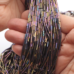 Hank peacock iridescent bugle hexagon seed glass beads 14/0 300g Vintage Czech