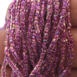 Hank AB crystal violet pink lined cut seed glass beads 13/0 Vintage Czech