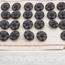 Card (23) vintage Czech black flower glass buttons 13mm