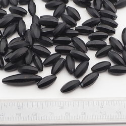 Lot (93) Czech antique oval melon faceted matte black glass beads 14mm