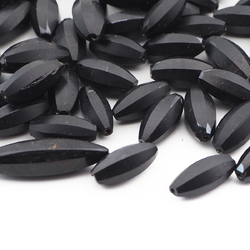 Lot (93) Czech antique oval melon faceted matte black glass beads 14mm