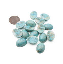 Lot (16) Czech vintage oval turquoise matrix marble glass cabochons 18x13mm 