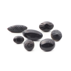 Lot (7) Czech Victorian Deco antique small black glass buttons