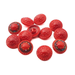 Lot (12) vintage Czech 1920's red flower glass buttons 18mm