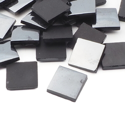 Lot (35) Czech vintage hematite metallic black square glass cabochons 12mm