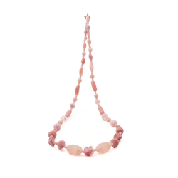 Vintage Czech necklace pink bicolor opaline lampwork Deco glass beads