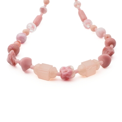 Vintage Czech necklace pink bicolor opaline lampwork Deco glass beads