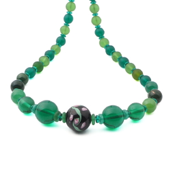 Vintage Czech necklace green opaline frost lampwork glass beads