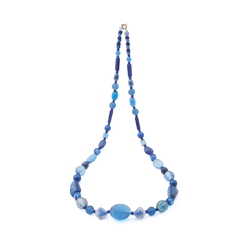 Vintage Czech necklace blue bicolor Deco glass beads