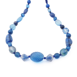 Vintage Czech necklace blue bicolor Deco glass beads