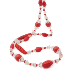 Vintage Czech necklace red clear frost glass plastic beads