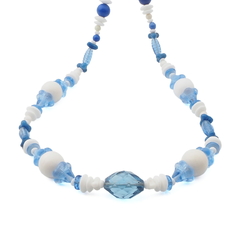 Vintage Czech necklace blue white glass beads