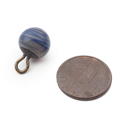 Antique Czech blue swirl opaline lampwork ball glass button 11mm