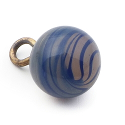 Antique Czech blue swirl opaline lampwork ball glass button 11mm