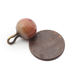 Antique Czech brown pink peach swirl lampwork ball glass button 11mm