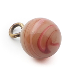 Antique Czech brown pink peach swirl lampwork ball glass button 11mm