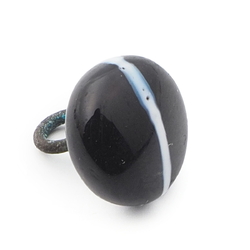 Antique Czech white stripe black lampwork glass button 12mm