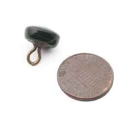 Antique Czech green satin swirl black lampwork glass button 12mm