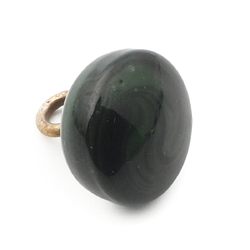 Antique Czech green satin swirl black lampwork glass button 12mm