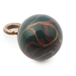 Antique Victorian Czech aventurine gold green brown swirl lampwork ball glass button 11mm