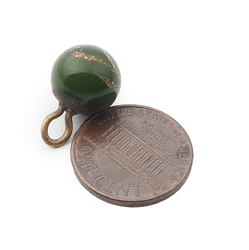 Antique Czech aventurine gold swirl jade green lampwork glass ball button 11mm