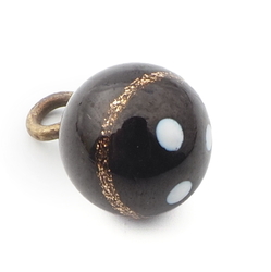 Antique Czech aventurine gold white spot black lampwork ball glass button 11mm