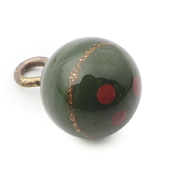 Antique Czech aventurine gold green swirl spot lampwork ball glass button 12mm