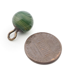 Antique Czech green swirl opaline lampwork glass ball button 11mm