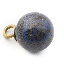 Antique Victorian Czech blue swirl marble lampwork ball glass button 12mm
