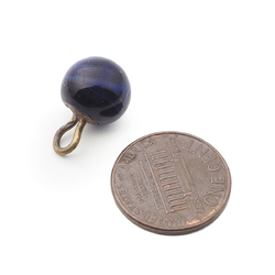 Antique Czech cobalt blue satin swirl striped lampwork ball glass button 11mm