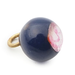 Antique Czech foil under pink eye cobalt blue lampwork ball glass button 11mm 