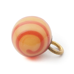 Antique Czech orange swirl mustard lampwork glass ball button 11mm