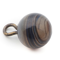 Antique Czech blue brown swirl opaline ball glass button 11mm