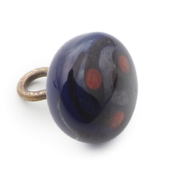Antique Czech orange spot blue lampwork glass button 12mm