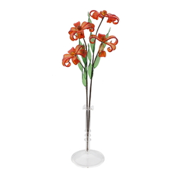 Czech handcrafted lampwork glass bead orange flower stem and vase decoration