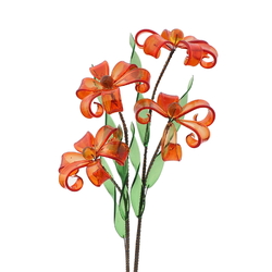 Czech handcrafted lampwork glass bead orange flower stem and vase decoration