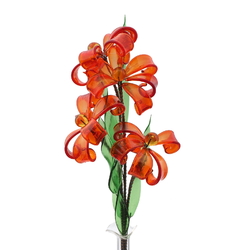 Czech lampwork glass bead orange flower stem and vase ornament