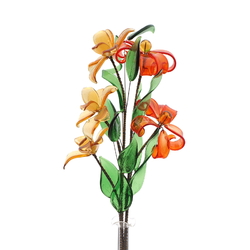Czech lampwork glass bead orange yellow flower stem and vase decoration