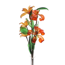 Czech lampwork glass bead orange yellow flower stem and vase decoration