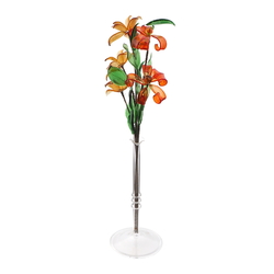 Czech lampwork glass bead orange yellow flower stem and vase decoration