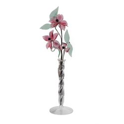 Czech lampwork glass bead pink flower stem and vase ornament